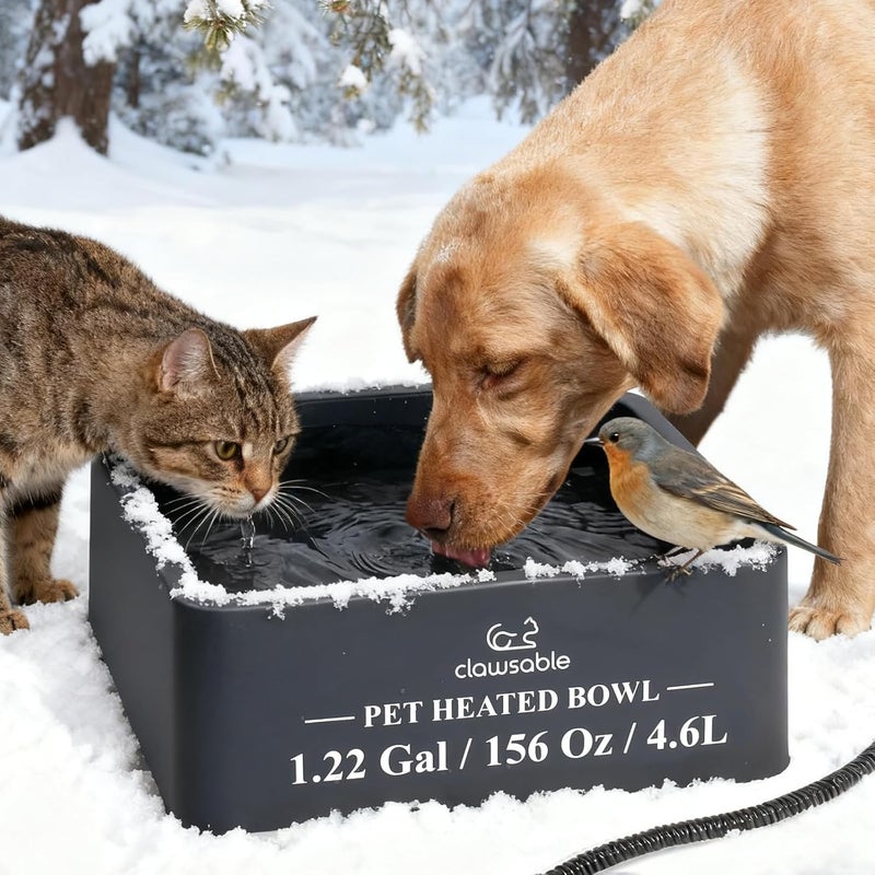 clawsable Large Heated Dog Bowl for Outdoor Dogs Cats, Heated Water Pet Dish with 78.4" Chewproof Cord, Water Thermal-Bowl for Rabbit, Chicken, Squirrel (Gray, 155Oz) - Image 1